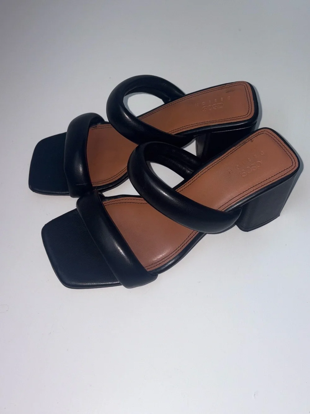 Black Padded Mid Heel Mules